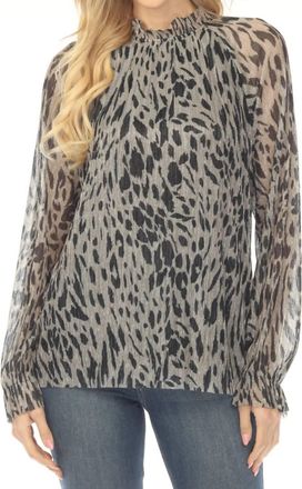 Joseph Ribkoff Animal Print Pleated Blouse In Metallic Mesh