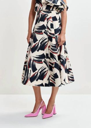 Essentiel Jaelyn Deep Pleat Midi Skirt In Black/brown/off White