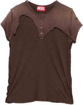 Diesel Layered Brown Viscose T-Shirt With Asymmetrical Neckline