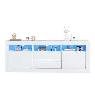 STILVORA Mueble Tv Con 2 Puertas, 2 Cajones Y 3 Huecos Abiertos, Led Musical Por App, Acabado Brillante, 160&times;35&times;60 Cm, Blanco