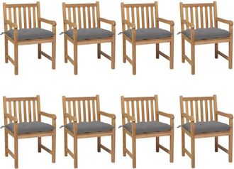 vidaXL Sillas De Jard&iacute;n 8 Uds Madera Maciza De Teca Cojines Gris Vidaxl