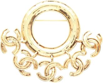 Chanel Pre-owned Jewellery, female, Yellow, Size: ONE SIZE Pre-owned Vintage Gold Tone CC Logo Brooch