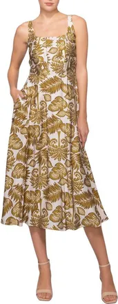 Melloday Sleeveless Fit & Flare Midi Dress in Olive Leaf Print at Nordstrom, Size X-Large
