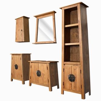 Berkfield Home Bathroom Set 5 Pieces Solid Pinewood in Brown