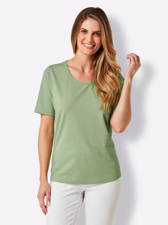 Feel Good Kurzarmshirt FEEL GOOD Shirt, Damen, Gr. 36/38, gr&uuml;n (eucalyptus), 95% Baumwolle, 5% Elasthan, unifarben, Shirts Kurzarmshirt