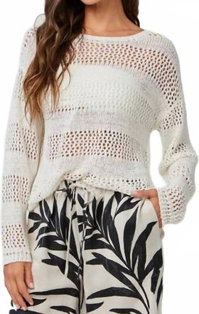 Bella Dahl Open Knit Stripe Crew Sweater In White