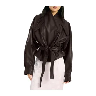 Rotate ROTATE Birger Christensen, Leather Jackets, female, Brown, Size: M Rotate Coats