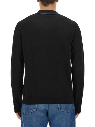 Paul Smith Logo Merino Wool Polo Sweater - Black