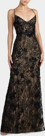 Mac Duggal Embellished Floral Lace Open Back Gown