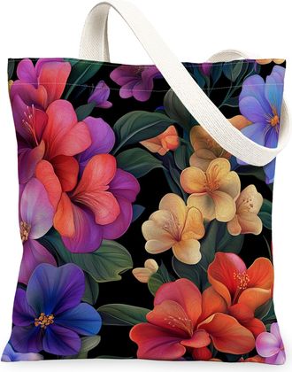 Generic Spring Freesias Flower Canvas Tote Bag for Shopping 13x15, Vintage Retro Florals Reusable Grocery Print Pattern Bag for Women, Fun Aesthetic Beach Aes
