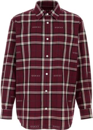 Gucci Casual Shirts, male, Red, Size: L Tartan Cotton Jacquard Shirt