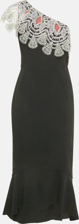 Peter Pilotto Black Crepe Lace Overlay One Shoulder Midi Dress