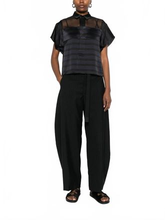 sacai Sheer Panel Blouse In Black/navy Stripe