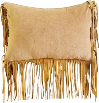 Les-Ottomans Coj&iacute;n de Terciopelo de Algod&oacute;n y Flecos de Cuero-amarillo