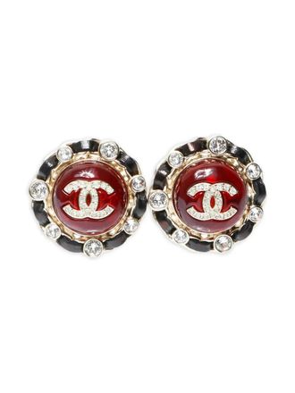 Chanel 2021 CC earrings - women - Gold Plated/Rhinestone - One Size - Red