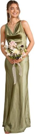 Six Stories Cowl Front Satin Bridesmaid Dress in Moss Green at Nordstrom, Size 10