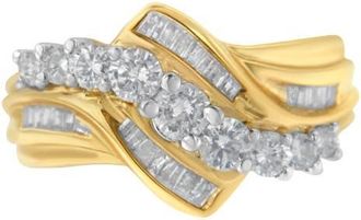 House of Brilliance 10K Two-Toned 1.0 Cttw Diamond Bypass Ring in Yellow Gold at Nordstrom, Size 6.5