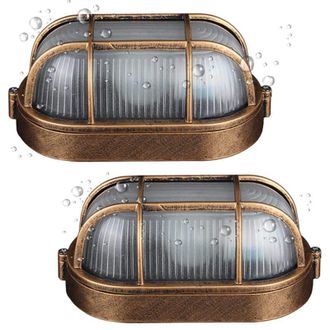 OEM Juego De 2 Apliques De Pared Ovalados Para Exteriores, Estilo N&aacute;utico, Para Montaje Empotrado En Pared O Techo, De Aluminio Y Cristal Esmerilado, Casq