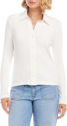Karen Kane Button-Up Rib Top in Off White at Nordstrom, Size X-Large