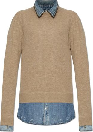 Acne Studios Gelaagde Wollen Knit - Dames - Ronde hals truien - Beige - S - Wol - Truien & Vesten