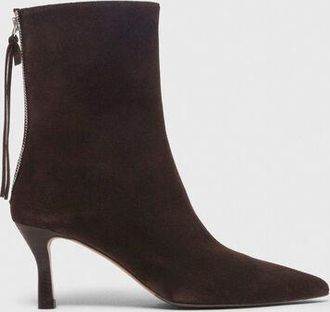 Maje Zipped Suede Ankle Boots - Dark Brown - Maje