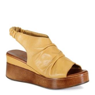 Diba SMALL TOWN Ruched Leather Slingback Wedge in Noche at Nordstrom, Size 40