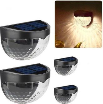 No Brand Luces Solares Para Vallas Exteriores, 6 Luces Led Impermeables Para Iluminaci&oacute;n De Patios, 4 Unidades (negro-blanco C&aacute;lido)