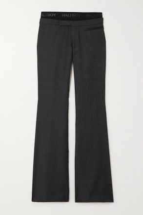 Halfboy Pantaloni Svasati In Lana A Quadri Con Finiture In Jacquard A Strati - Grigio