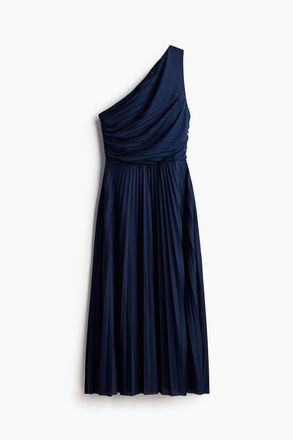 H&M Plissiertes One-Shoulder-Kleid - Marineblau