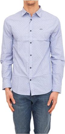 A|X Armani Exchange Micro Polka Dot Cotton Shirt - Heren - Casual Overhemden - Blauw - S - Katoen - Overhemden