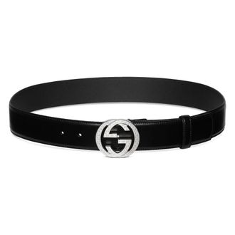 Gucci Interlocking G Buckle Belt - Heren - Riemen - Zwart - 85 CM - Leer - Accessoires