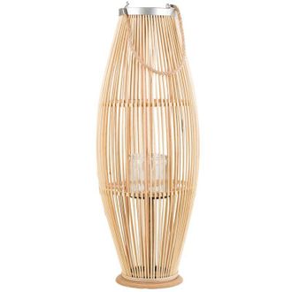 Beliani Beliani - Linterna De Bamb&uacute; Madera Y Vidrio 84 Cm Interior Exterior Tejido Candelero Escandinavo Boho Tahiti