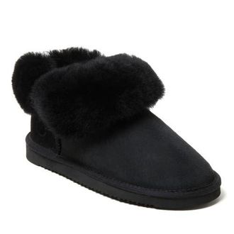 Dearfoams Fireside Perth Genuine Shearling Foldover Boot in Black at Nordstrom, Size 7.5M