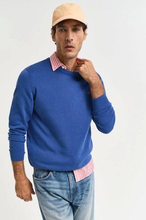 GANT Mens GANT Classic Cotton Crew Neck Jumper, Rich Blue - Size: 40