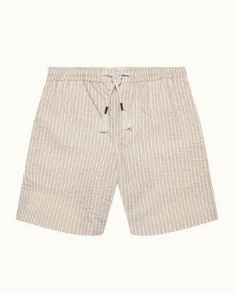 Orlebar Brown Sonoran Seersucker Relaxed Fit Seersucker Stripe Shorts in Elephant Grey/latte Stripe at Nordstrom, Size 36