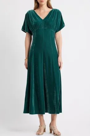 Chelsea28 Velvet V-Neck Maxi Dress in Green Ponderosa at Nordstrom Rack, Size Xx-Small