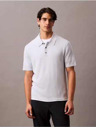 Calvin Klein Mens Linen Blend Classic Sweater Polo Shirt - Blue - 2XL