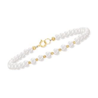 Canaria Canaria 4-5mm Cultured Pearl and 10kt Yellow Gold Bead Bracelet
