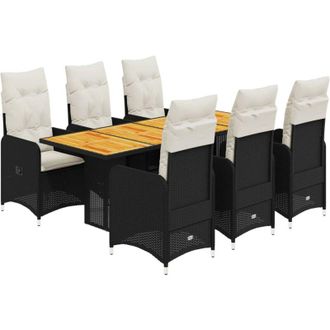 vidaXL Set De Mesa Y Sillas De Jard&iacute;n 7 Pzas Y Cojines Rat&aacute;n Pe Negro Vidaxl