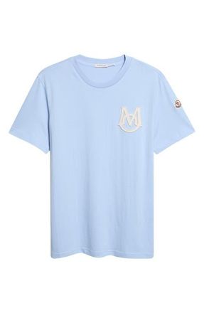Moncler Monogram Logo Cotton T-Shirt in Cerulean at Nordstrom, Size Xxx-Large