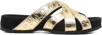 Dries Van Noten Metallic Crossover Strap Sandalen - Dames - Sandalen - Geel - 39 EU - Leer - Schoenen