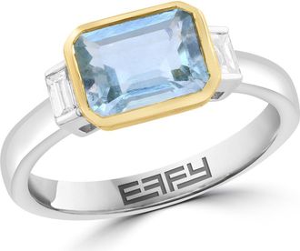 Effy Diamond & Aquamarine Two-Tone Ring in Blue at Nordstrom Rack, Size 7
