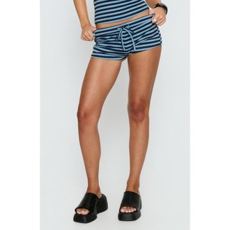 Princess Polly Ariselle Stripe Stretch Cotton Micro Shorts in Blue at Nordstrom, Size 4