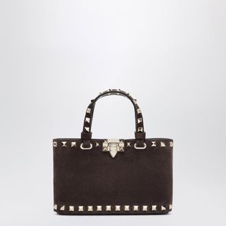 Valentino Garavani Rockstud Mini Shopping Bag in Brown Suede