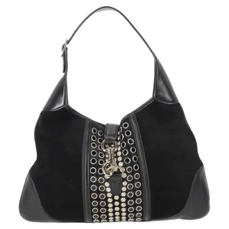 Gucci Pre-owned Womens Jackie O Bouvier Embellished Hobo in Black Suede And Leather - One Size