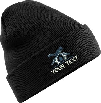 Generic Personalised Embroidered Your Text Plumber Services Logo BC045 Beanie, Plumbing Hat Work Wear Unisex Beanie Hat (Black)