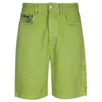 GCDS Gcds, Korte Broeken, Heren, Groen, W34, Denim, Denim Bermuda Shorts met Metalen Knopen