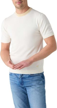 Robert Talbott Gibson Cotton Cashmere Short Sleeve Crewneck Sweater in White/yellow at Nordstrom, Size Medium