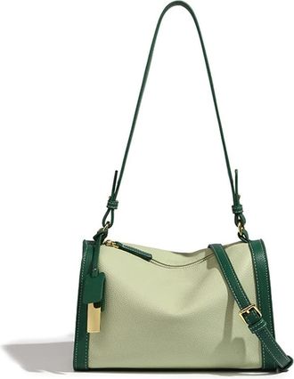 Generic Genuine Leather Hobo Crossbody Bag for Women Casual Purse Fashion Shoulder Bag with Zipper Barrel Cylinder Bags (Green)