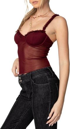 Edikted Mercy Sheer Mesh Bra Top in Burgundy at Nordstrom, Size X-Small